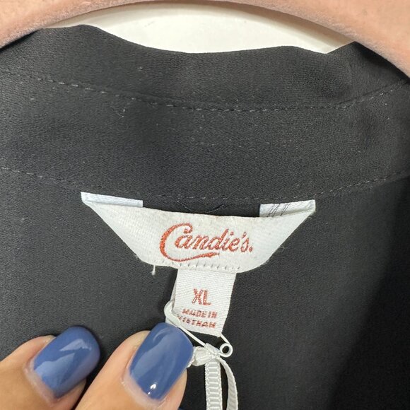 2/$30 NWT Candie's Button-Down Shirt w Patch Pockets Black Tie XL #A0365 TRB2 - Picture 5 of 7